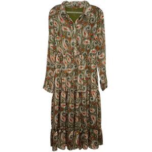 Anna Kay Maxi Dress Womens Size 4/6 Green Paisley Long Sleeve Fully Lined Boho
